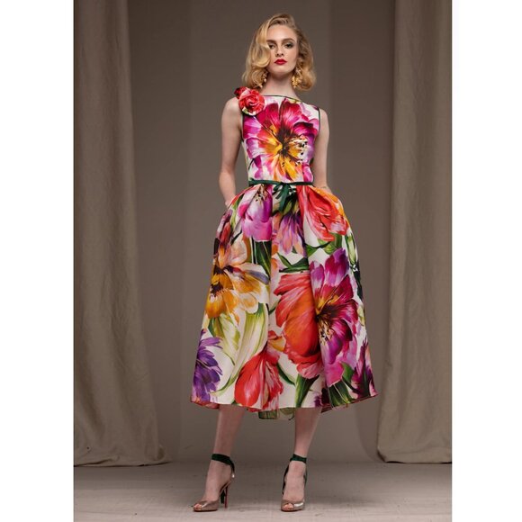Naeem Khan Pink Floral Printed Midi Dress Size M, 10 US NEW - Picture 1 of 13